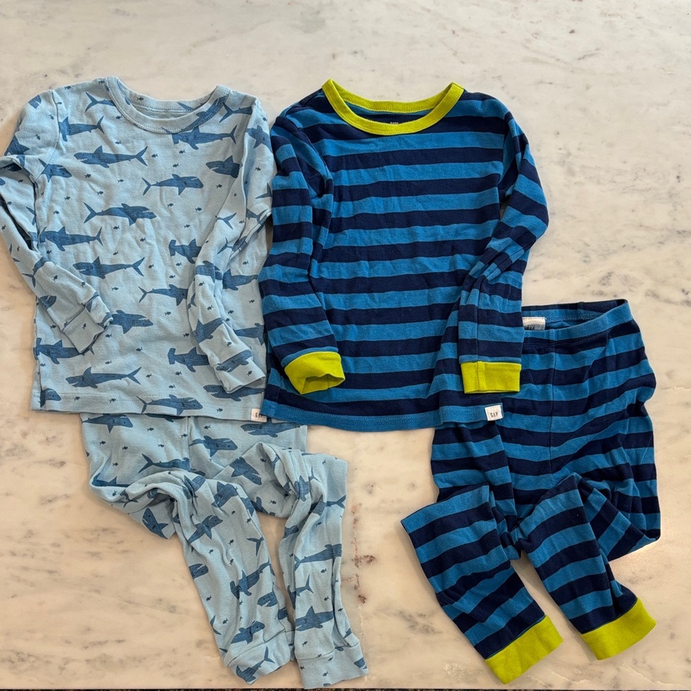 BUNDLE - Boy PJs (size 5) Blue Shark and Striped Kids Pajamas Set